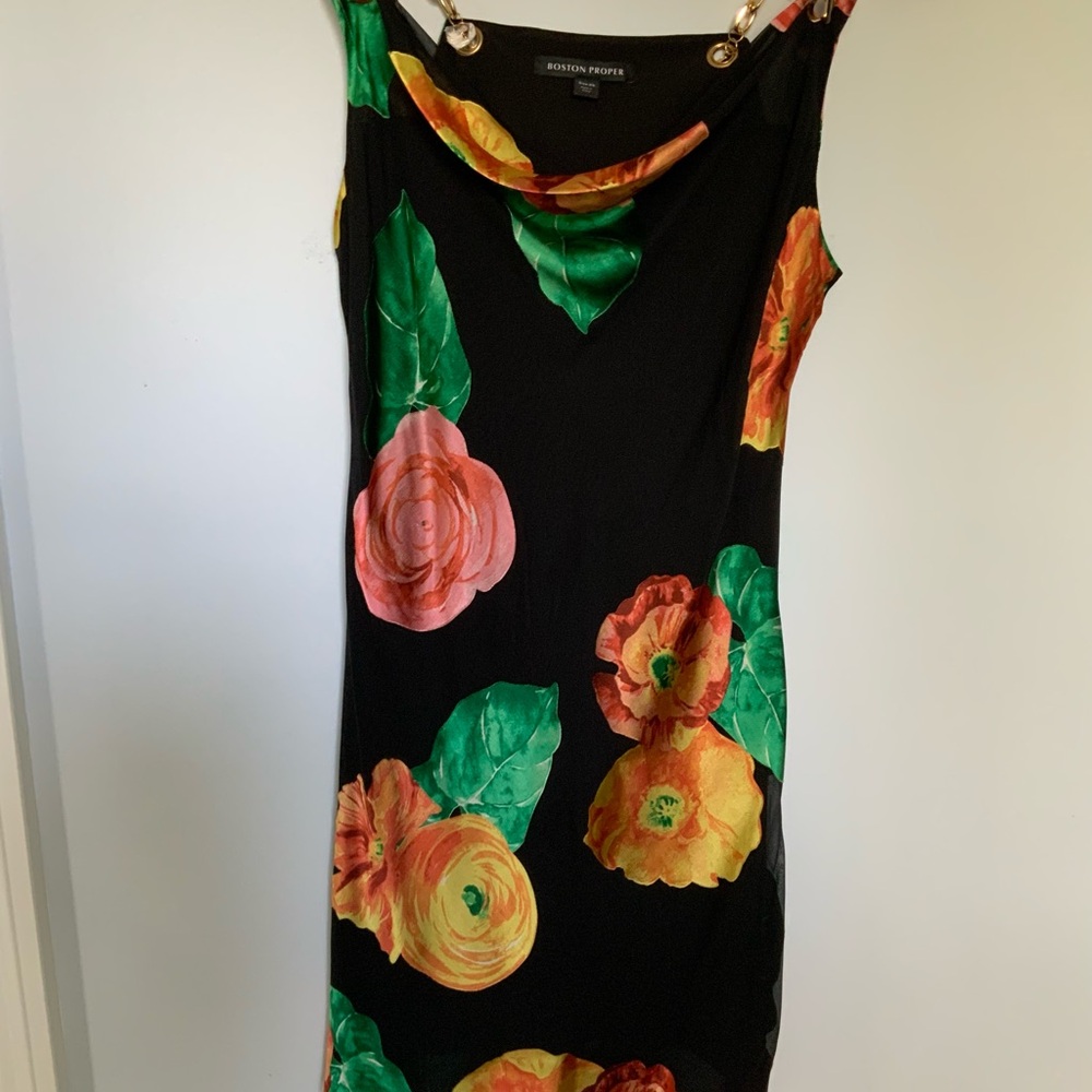 Boston Proper Orange Green Sheath Midi Dress